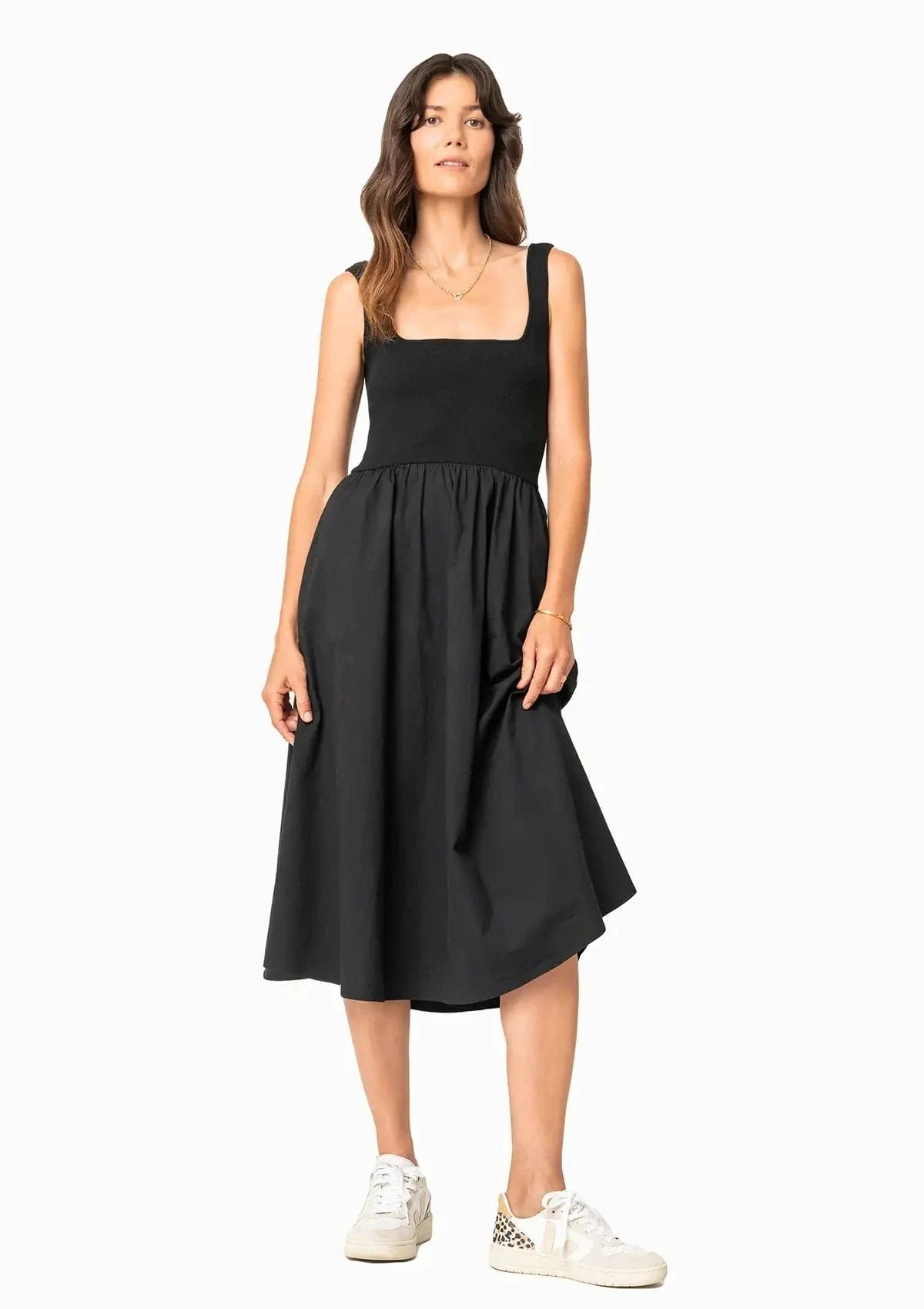 Illusion Nursing Midi Dress — Black