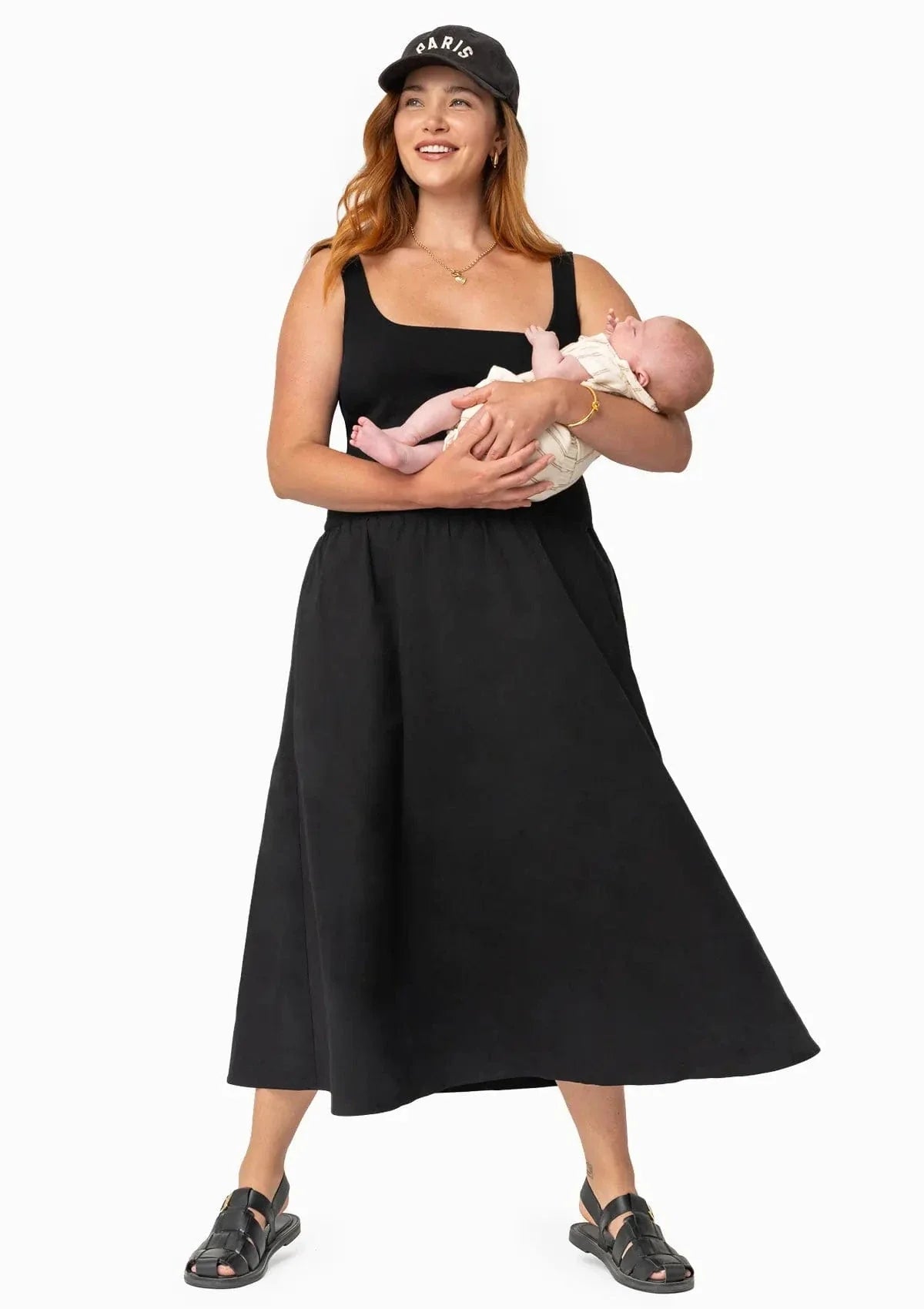 Illusion Nursing Midi Dress — Black
