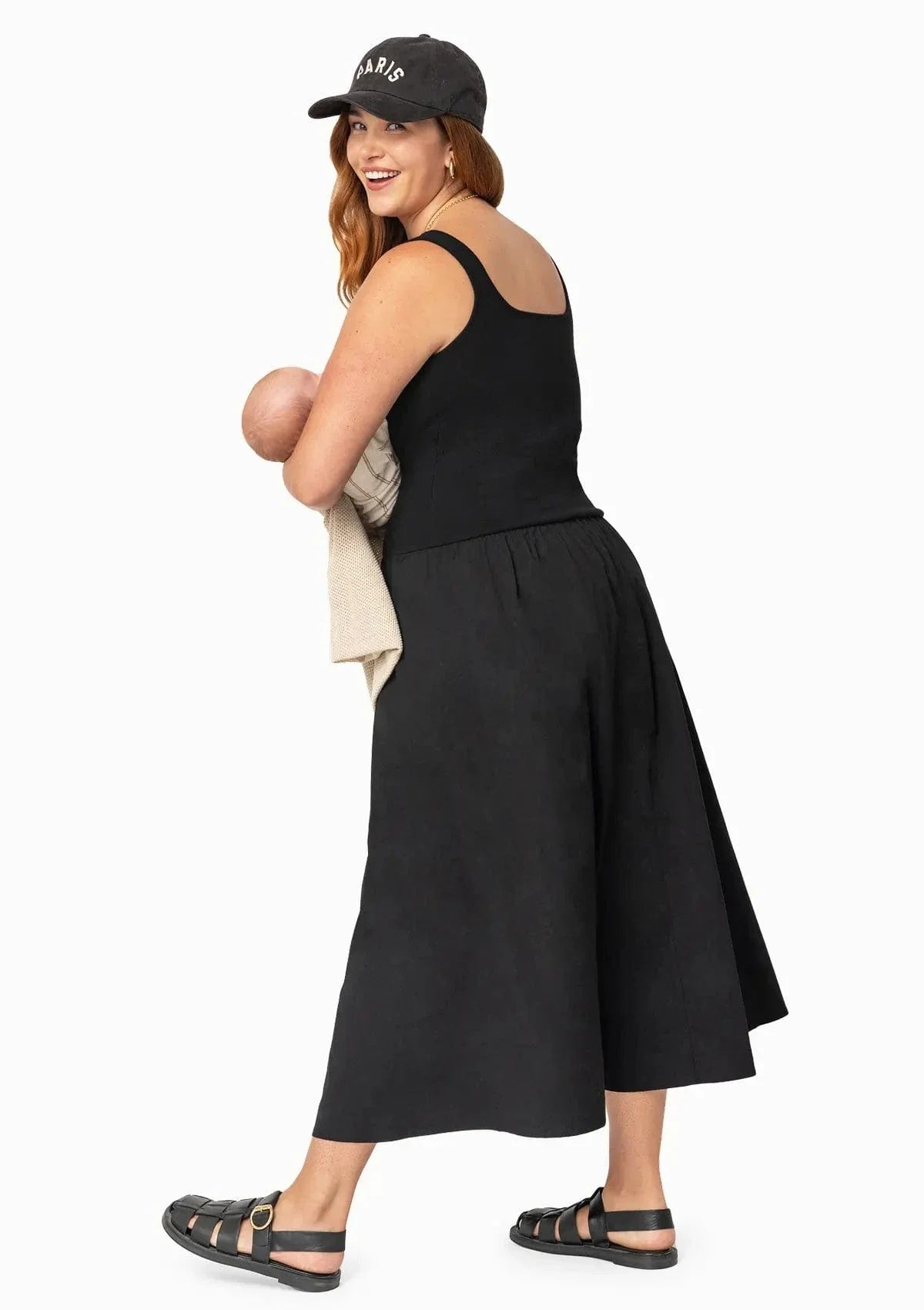 Illusion Nursing Midi Dress — Black