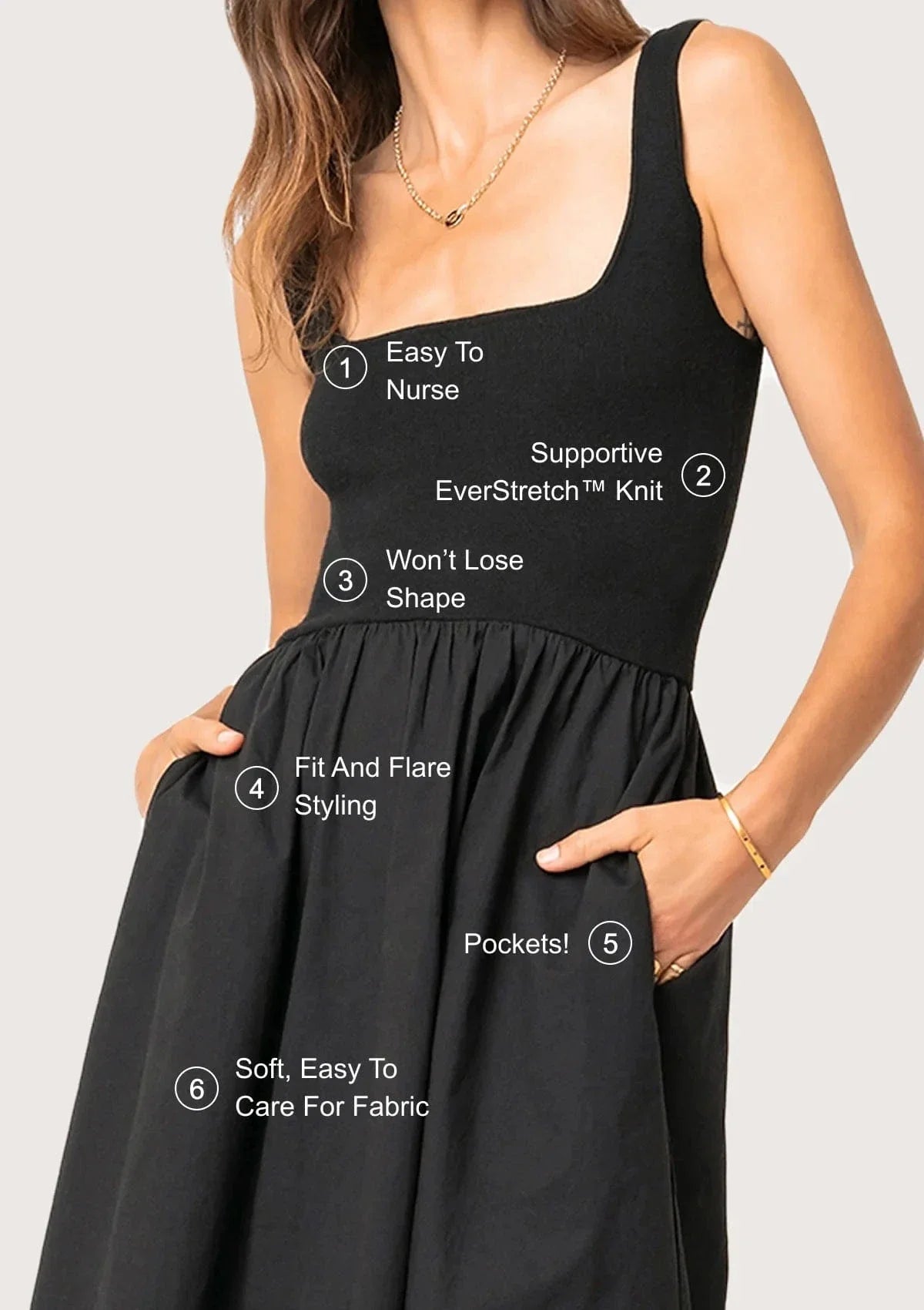Illusion Nursing Midi Dress — Black