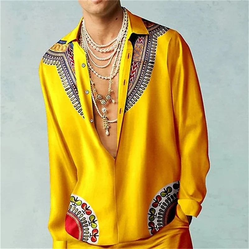 Men's Retro Printed Long-Sleeve Shirt