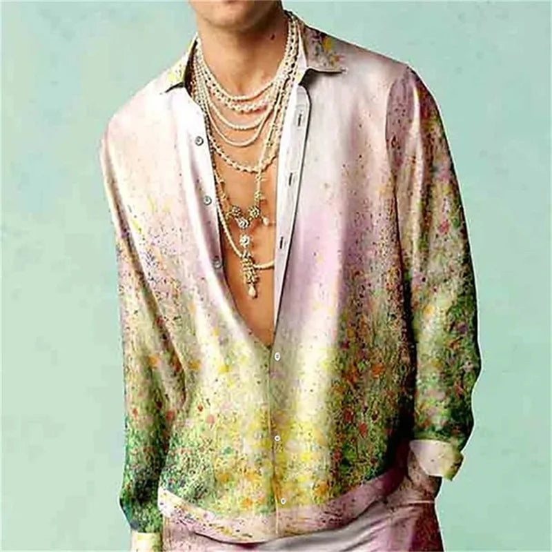 Men's Retro Printed Long-Sleeve Shirt