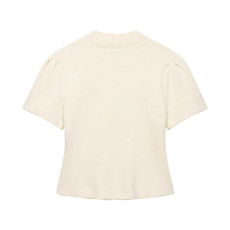 Women's Beige Structured Knit Cardigan