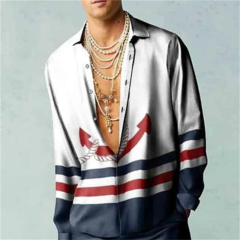 Men's Retro Printed Long-Sleeve Shirt
