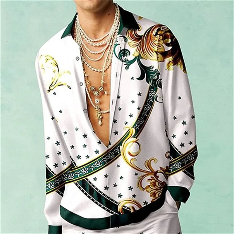 Men's Retro Printed Long-Sleeve Shirt