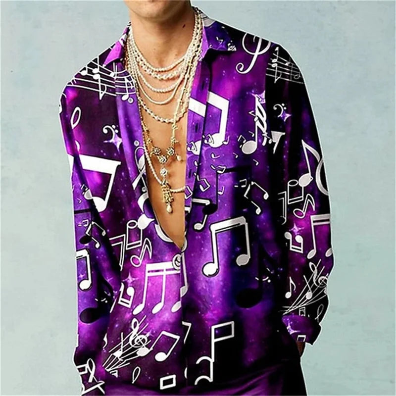 Men's Retro Printed Long-Sleeve Shirt
