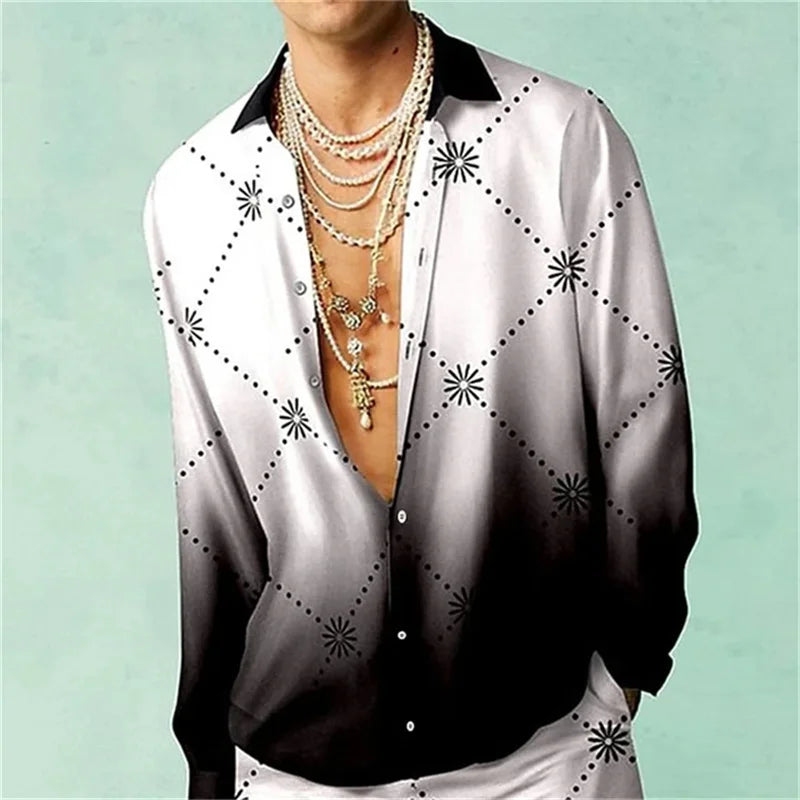 Men's Retro Printed Long-Sleeve Shirt