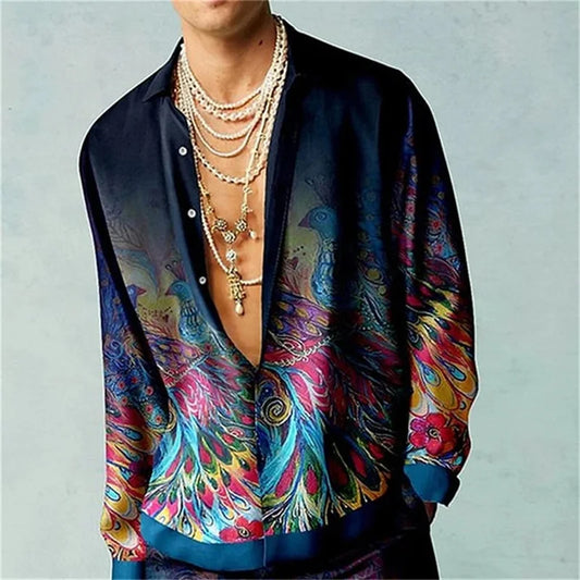 Men's Retro Printed Long-Sleeve Shirt