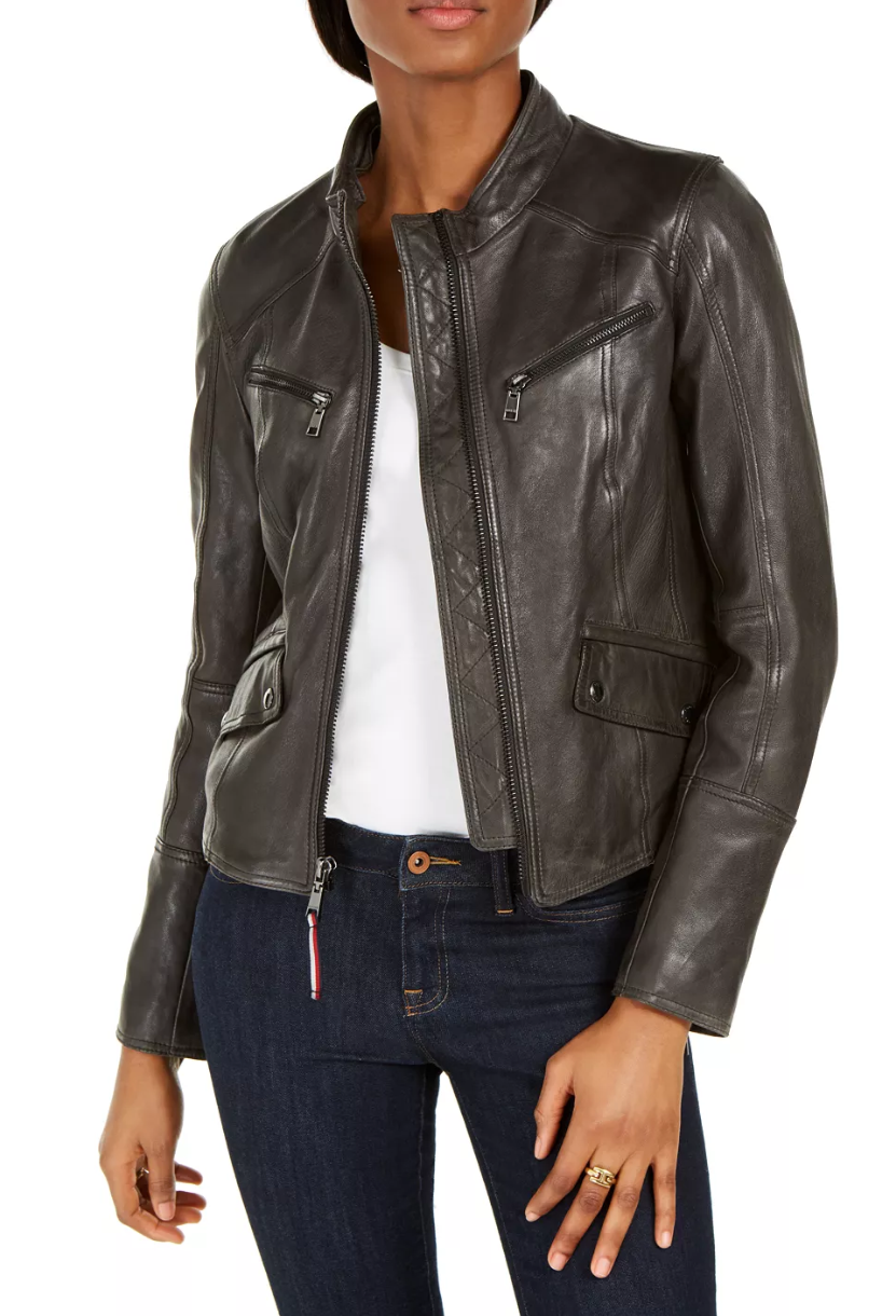 Tommy Hilfiger Women's Leather Bomber Jacket