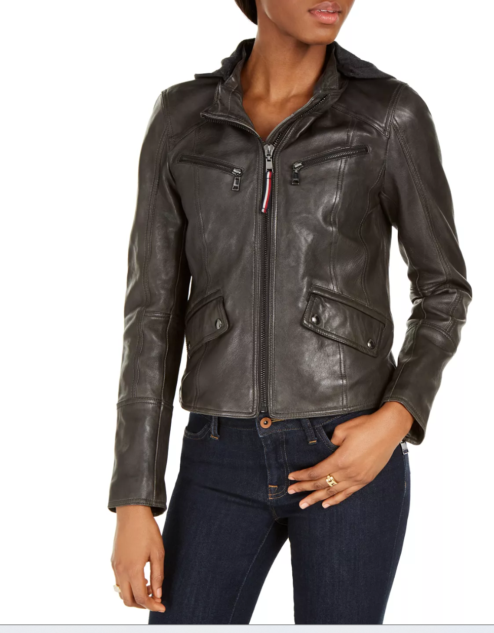 Tommy Hilfiger Women's Leather Bomber Jacket