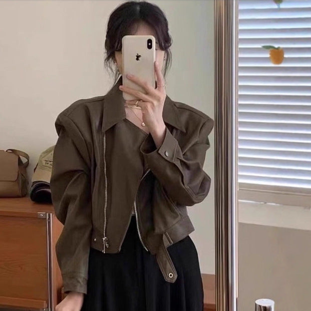 Women's Retro Long Leather Coat