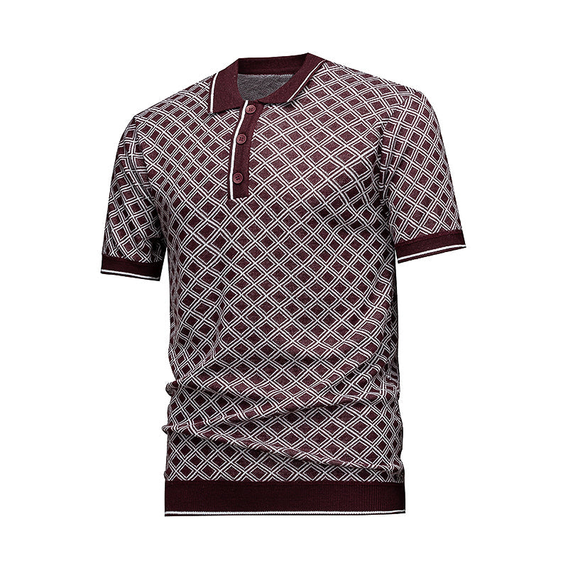 Men's Burgundy Geometric Knit Polo