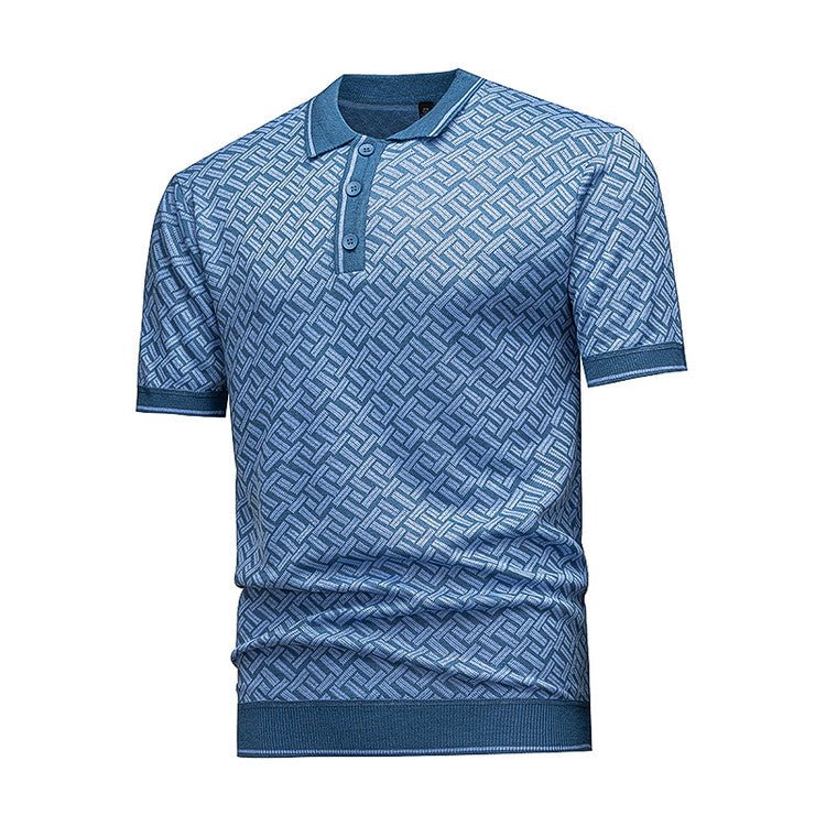 Men's Black & Grey Geometric Knit Polo
