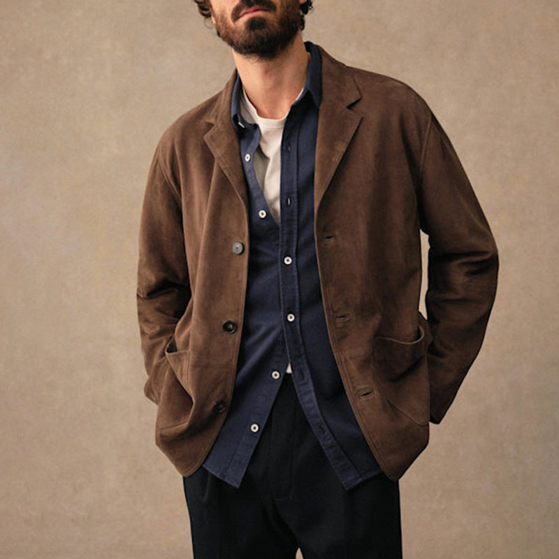 Men's Vintage Suede-Lined Lapel Jacket