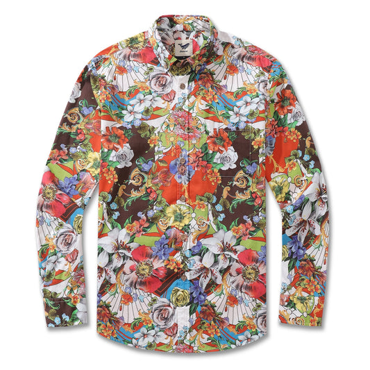 Men's 1930s Vibrant Blooms Cotton Shirt