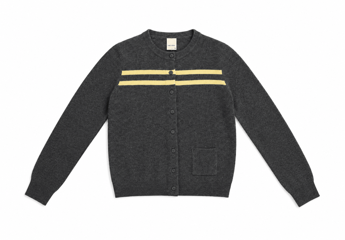 Cashmere Wool Stripe Cardigan in Black Sesame Butter