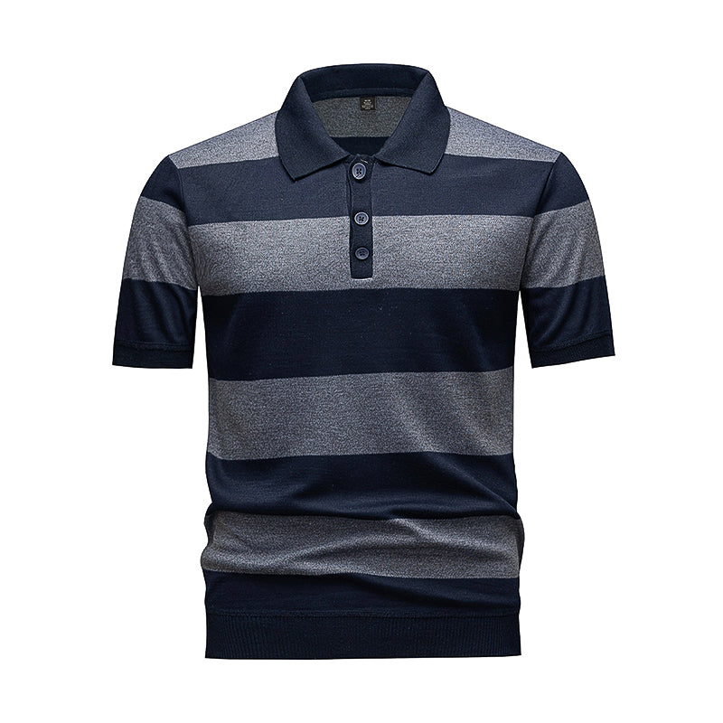 Men's Navy & Grey Striped Knit Polo