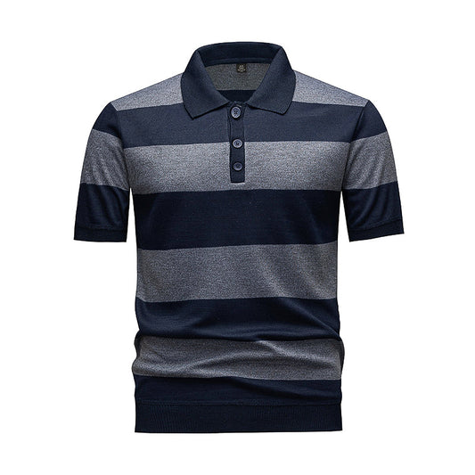 Men's Navy & Grey Striped Knit Polo