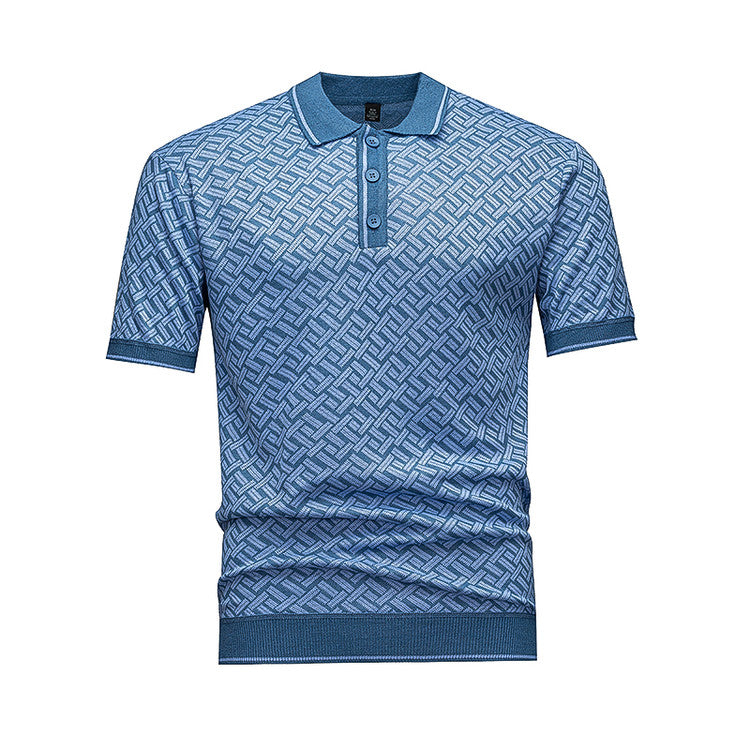 Men's Black & Grey Geometric Knit Polo