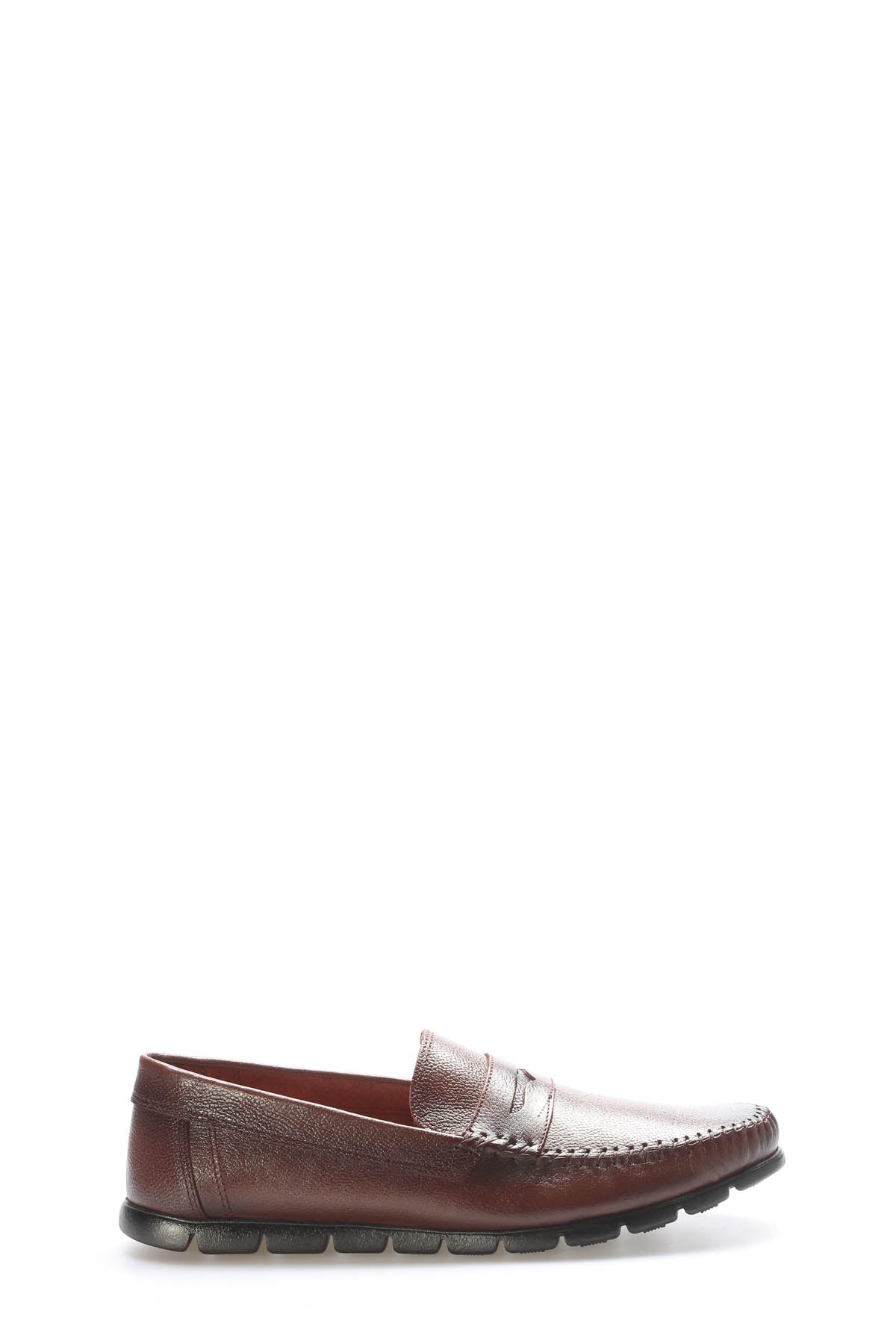 Brown Textured Leather Penny Loafers