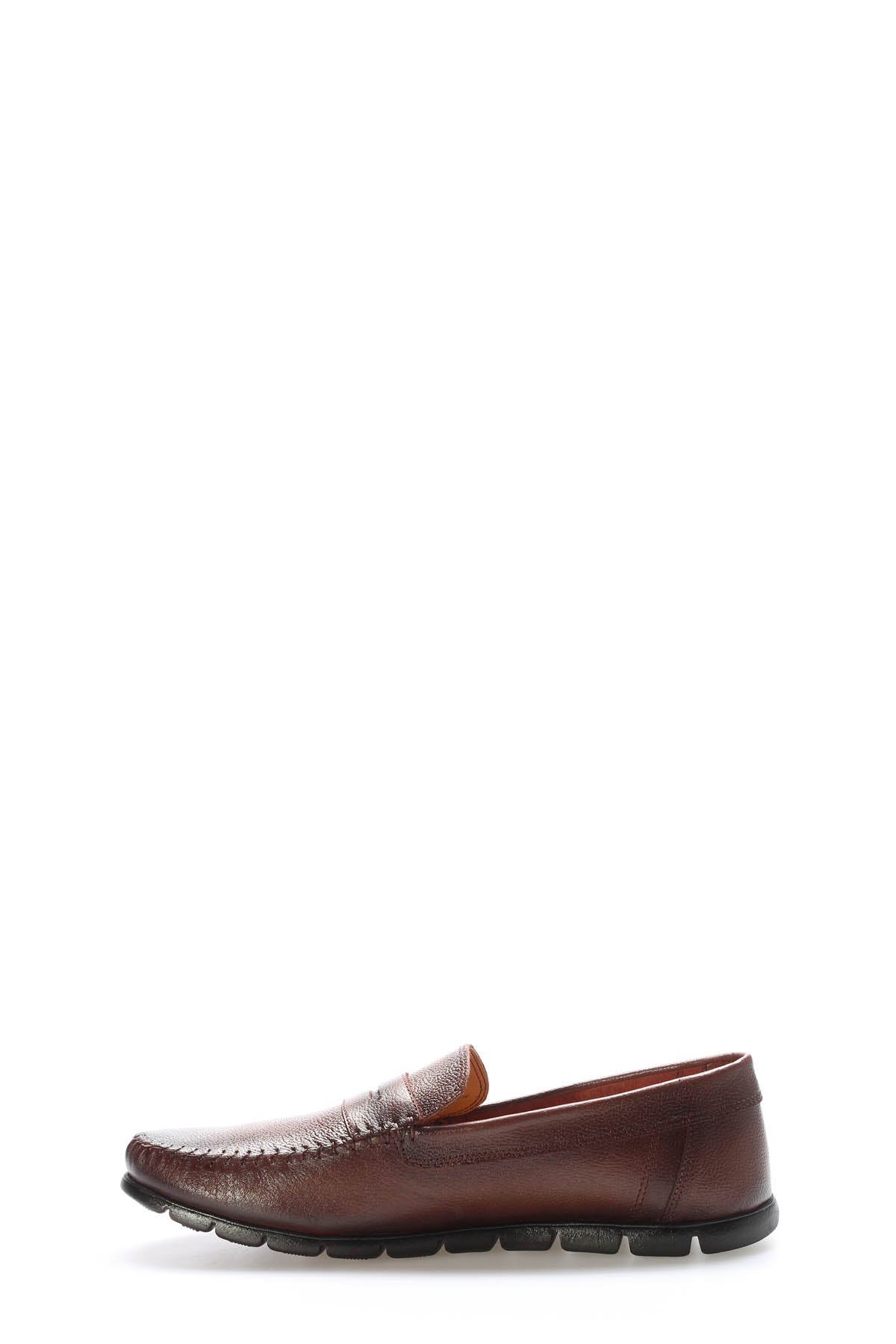 Brown Textured Leather Penny Loafers