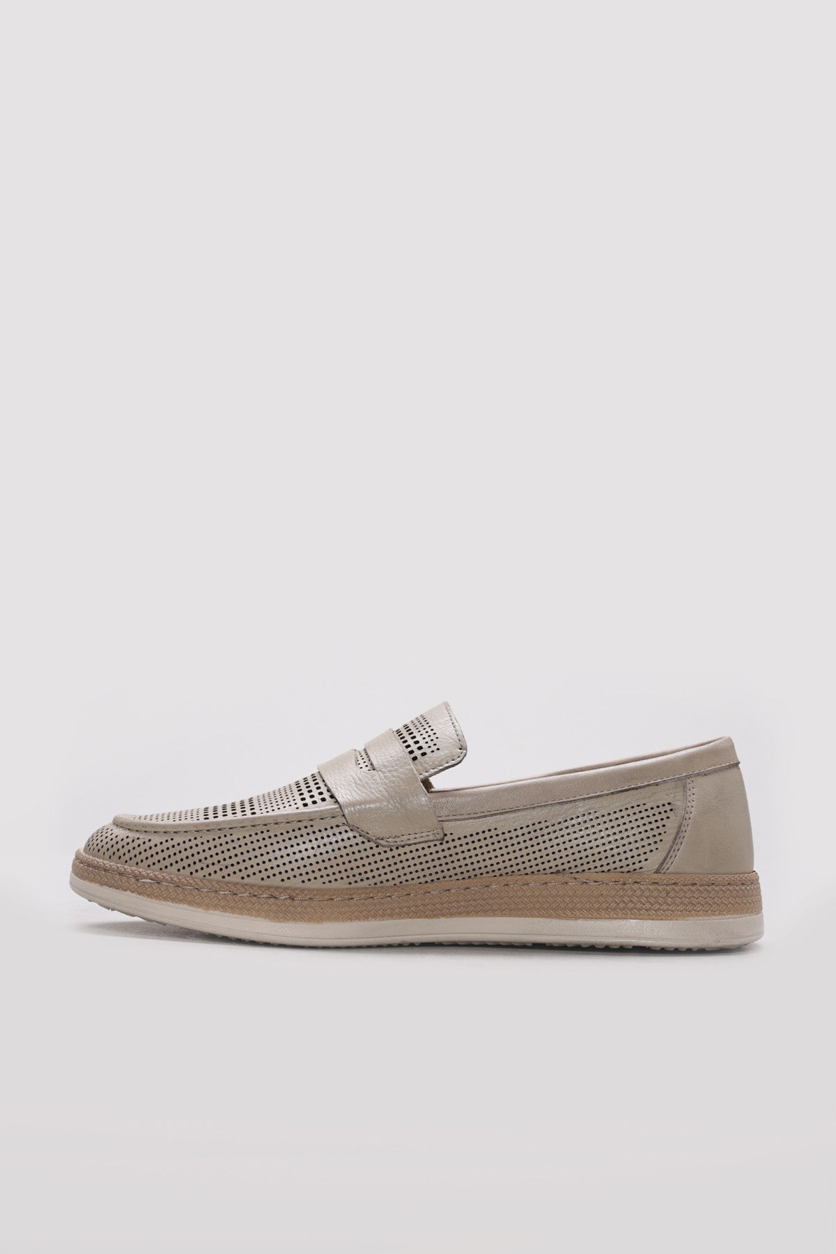Beige Perforated Leather Loafers