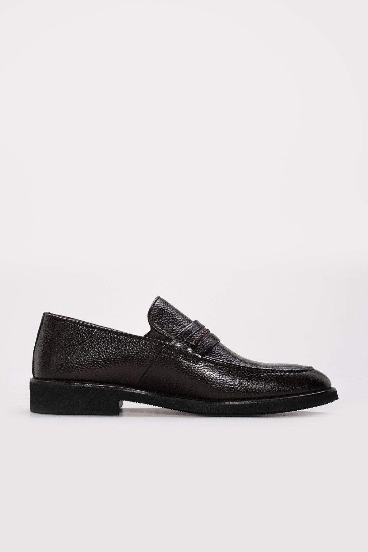 Dark Brown Textured Leather Penny Loafers