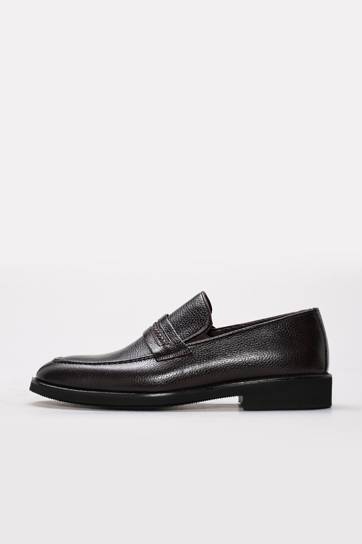 Dark Brown Textured Leather Penny Loafers