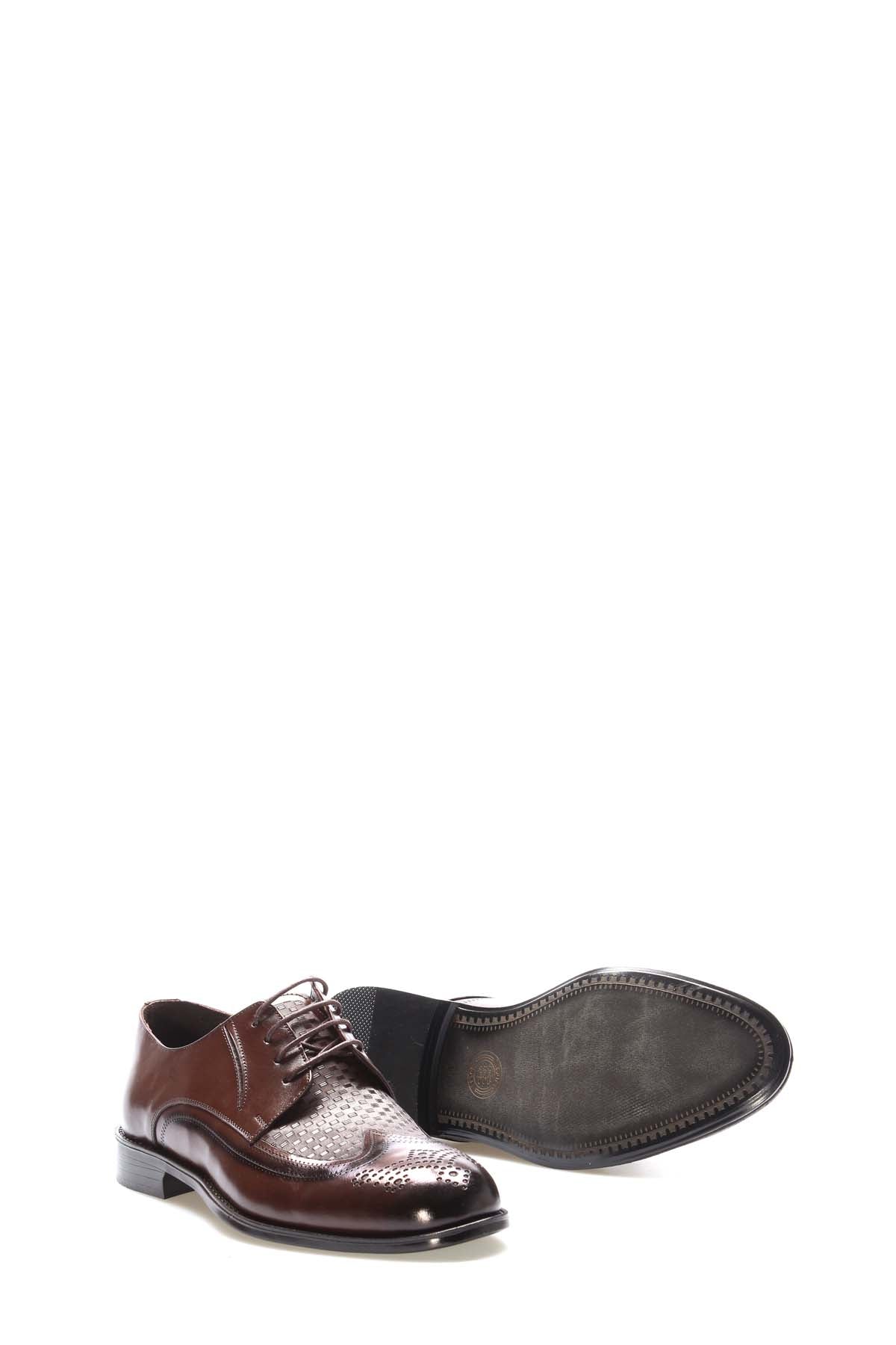 Brown Perforated Leather Derby Shoes