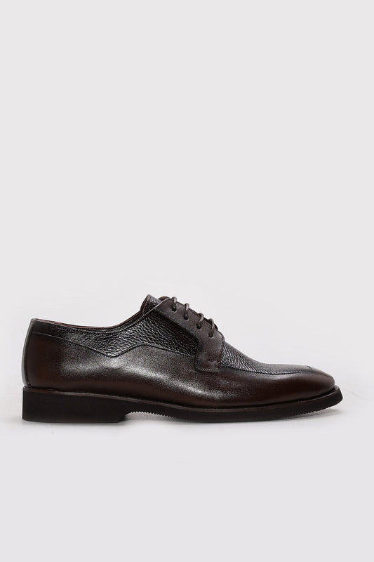 Dark Brown Panelled Leather Derby Shoes