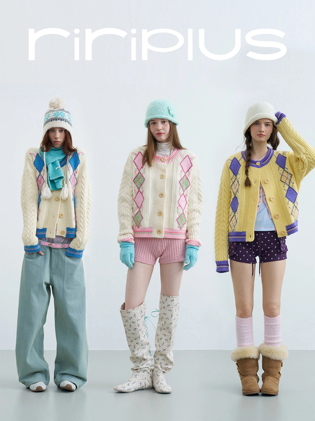Women's Retro Argyle Cable-Knit Cardigan